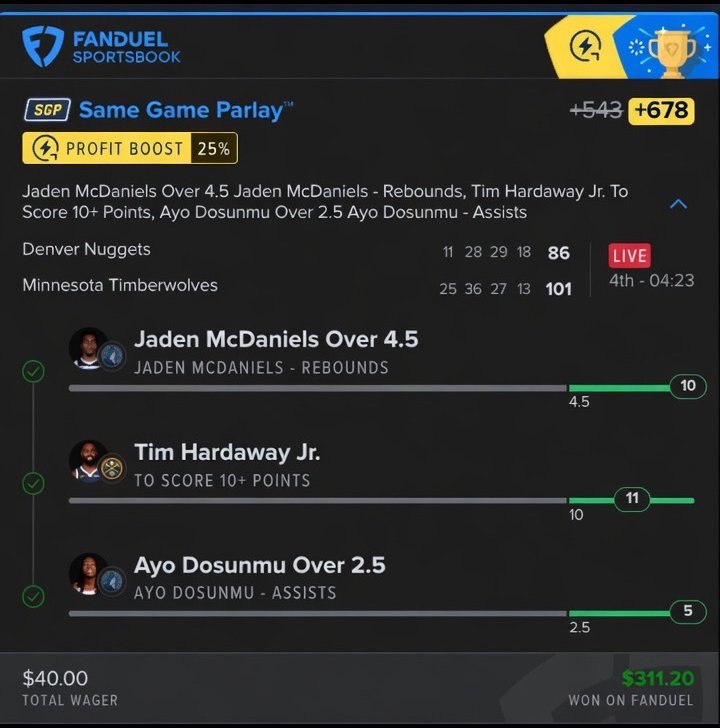 Graded pick — same-game parlay won on FanDuel